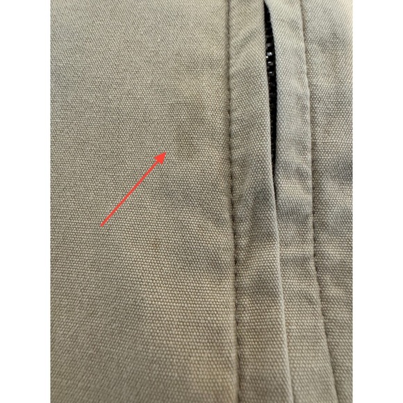 Vintage Tan Canvas Utility Jacket Denim Collar Utility Pockets Tool Straps Large - Picture 11 of 14